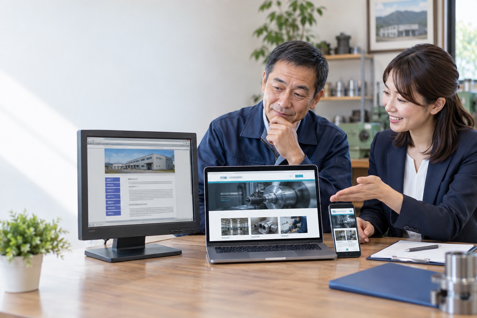 古い企業サイトと新しい企業サイトを比較する様子